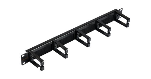 Кабельный органайзер NIKOMAX 19", 1U, глубина колец 53мм, пластиковые кольца, с щеточными вводами в опорной планке, черный, уп-ка 2шт.