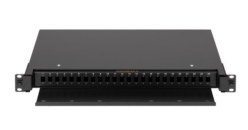 Оптический кросс NIKOMAX 19" Premium Line, 1U, до 24 SC портов или 48 LC портов, выдвижной, со съёмной полкой, черный, в комплекте: сплайс-кассета и К
