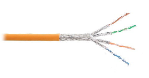 Кабель NIKOLAN S/FTP 4 пары, Кат.6 (Класс E), тест по ISO/IEC, 250МГц, одножильный, BC (чистая медь), 23AWG (0,55мм), внутренний, LSZH нг(А)-HFLTx, ор
