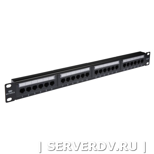 Коммутационная панель кат.6, UTP, 19", 1U, 24хRJ45, 568A/В, черный (DR-4003), Datarex