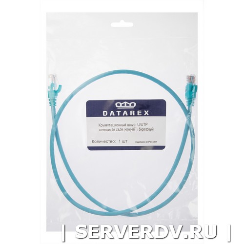 Коммутационный шнур U/UTP категория 5e LSZH нг(А)-HF 1,0 м, бирюзовый (DR-181607), Datarex