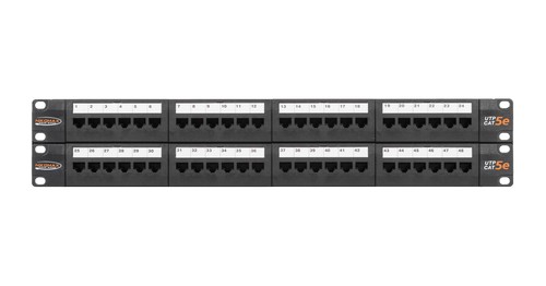 Коммутационная панель NIKOMAX 19", 2U, 48 портов, Кат.5e (Класс D), 100МГц, RJ45/8P8C, 110/KRONE, T568A/B, неэкранированная, с органайзерами, черная -