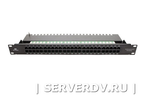 Коммутационная панель кат.3, UTP, 19", 1U, 50хRJ45, USOC, 2 пары, черный (DR-4071), Datarex