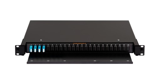 Оптический кросс NIKOMAX 19" Premium Line, 1U, укомплектованный на 8 портов LC/UPC (4 двойных LC/UPC адаптера), SM 9/125 OS2, выдвижной, с полкой,  че