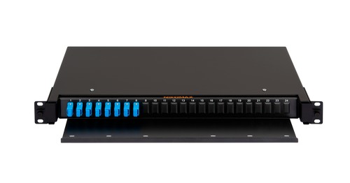 Оптический кросс NIKOMAX 19" Premium Line, 1U, укомплектованный на 8  портов SC/UPC (8 одинарных SC/UPC адаптеров) SM 9/125 OS2, выдвижной, со съёмной