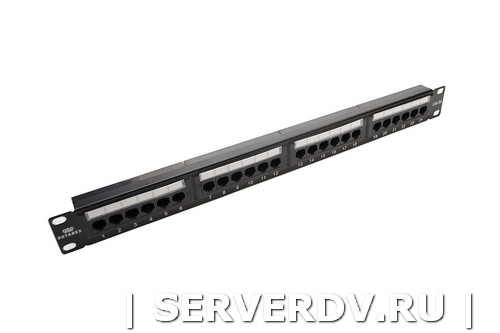 Коммутационная панель кат.5е, UTP, 19", 1U, 24хRJ45, 568A/В, черный (DR-4001), Datarex