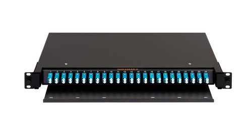 Оптический кросс NIKOMAX 19" Premium Line, 1U, укомплектованный на 48 портов LC/UPC (24 двойных LC/UPC адаптера), SM 9/125 OS2, выдвижной, с полкой, ч