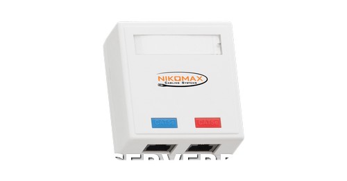 Настенная розетка NIKOMAX, 2 порта, Кат.5e (Класс D), 100МГц, RJ45/8P8C, 110/KRONE, T568A/B, на печатной плате, неэкранированная, белая - гарантия: 5 