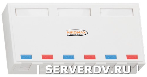 Корпус настенной розетки NIKOMAX, 6 портов, под модули-вставки типа Keystone, со шторками, белый