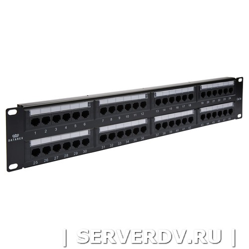 Коммутационная панель кат.5е, UTP, 19", 2U, 48хRJ45, 568A/В, черный с организат. (DR-4021), Datarex