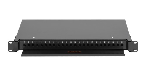 Оптический кросс NIKOMAX 19" Premium Line, 1U, до 24 FC/ST портов, выдвижной, с полкой,  черный, в комплекте: сплайс-кассета и КДЗС