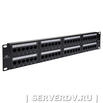 Коммутационная панель кат.5е, UTP, 19", 2U, 48хRJ45, 568A/В, черный с организат. (DR-4021), Datarex