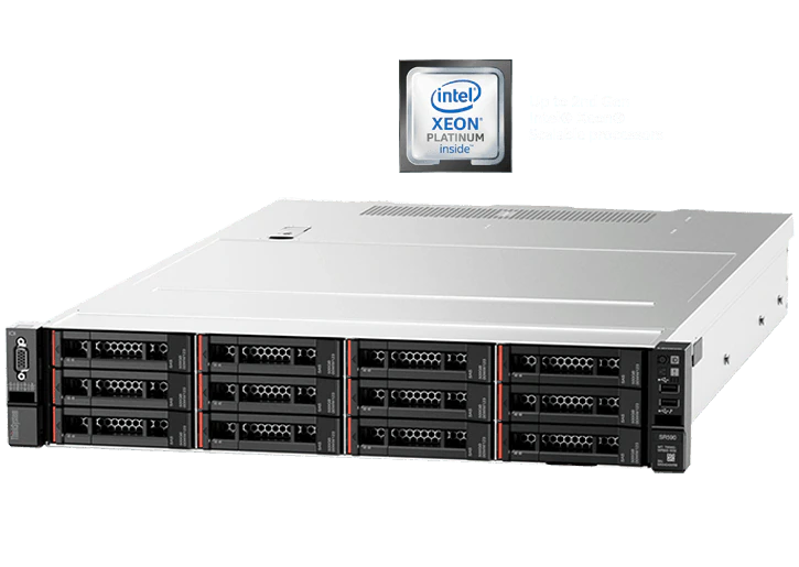 Сервер Lenovo SR590 Xeon Silver 4210R (10C 2.4GHz 13.75MB Cache/100W) 32GB 2933MHz (1x32GB, 2Rx4 RDIMM), O/B, 9350-8i, 1x750W, XCC Enterprise, Tooless