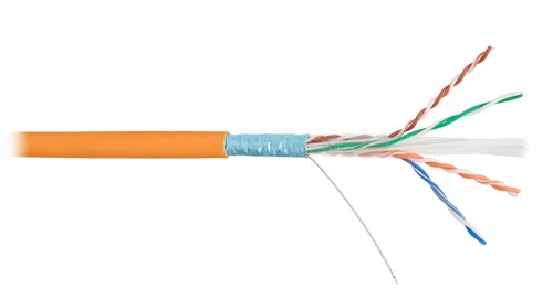 Кабель NIKOLAN F/UTP 4 пары, Кат.6 (Класс E), тест по ISO/IEC, 250МГц, одножильный, BC (чистая медь), 23AWG (0,57мм), внутренний, LSZH нг(А)-HFLTx, ор