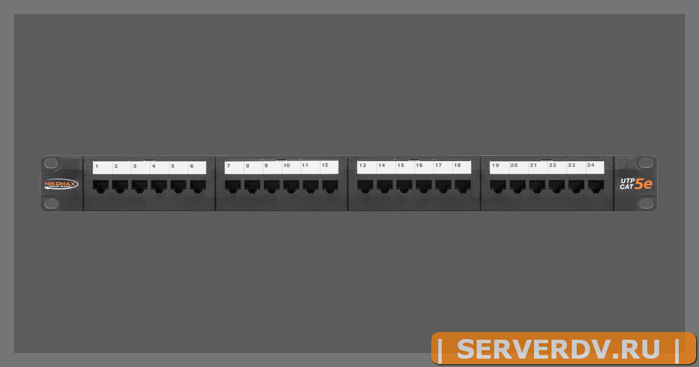 Коммутационная панель NIKOMAX 19", 1U, 24 порта, Кат.5e (Класс D), 100МГц, RJ45/8P8C, 110/KRONE, T568A/B, неэкранированная, с органайзером, черная - г
