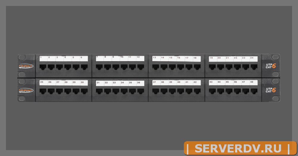 Коммутационная панель NIKOMAX 19", 2U, 48 портов, Кат.6 (Класс E), 250МГц, RJ45/8P8C, 110/KRONE, T568A/B, неэкранированная, с органайзерами, черная - 