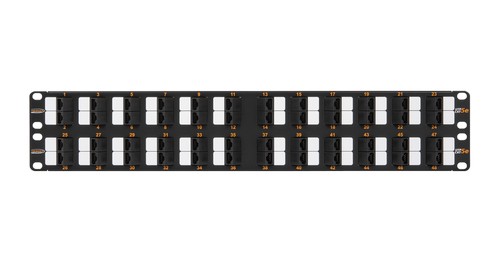 Коммутационная панель NIKOMAX 19", 2U, 48 угловых портов, Кат.5e (Класс D), 100МГц, RJ45/8P8C, 110/KRONE, T568A/B, неэкранированная, с органайзером, ч