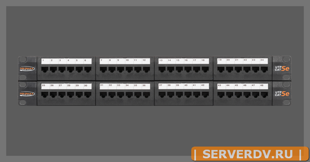 Коммутационная панель NIKOMAX 19", 2U, 48 портов, Кат.5e (Класс D), 100МГц, RJ45/8P8C, 110/KRONE, T568A/B, неэкранированная, с органайзерами, черная -