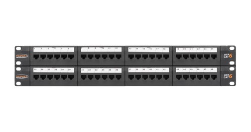 Коммутационная панель NIKOMAX 19", 2U, 48 портов, Кат.6 (Класс E), 250МГц, RJ45/8P8C, 110/KRONE, T568A/B, неэкранированная, с органайзерами, черная - 