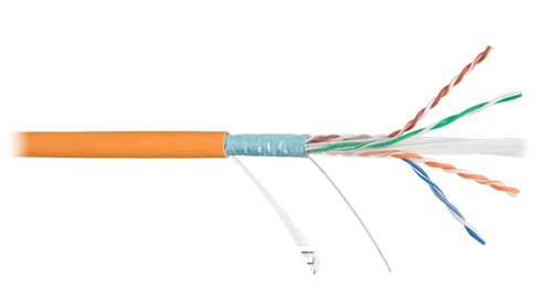 Кабель NIKOLAN F/UTP 4 пары, Кат.6 (Класс E), тест по ISO/IEC, 250МГц, одножильный, BC (чистая медь), 23AWG (0,57мм), внутренний, LSZH нг(А)-HFLTx, ор