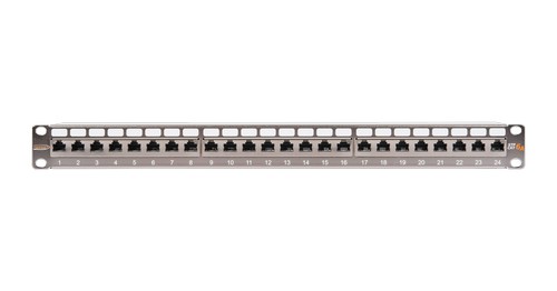 Коммутационная панель NIKOMAX 19", 1U, 24 порта, Кат.6a (Класс Ea), 500МГц, RJ45/8P8C, 110/KRONE, T568B, полный экран, с органайзером, металлик - гара