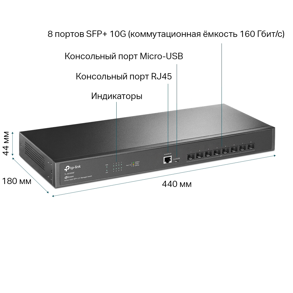 Коммутатор TP-Link TL-SX3008F 8SFP+ управляемый