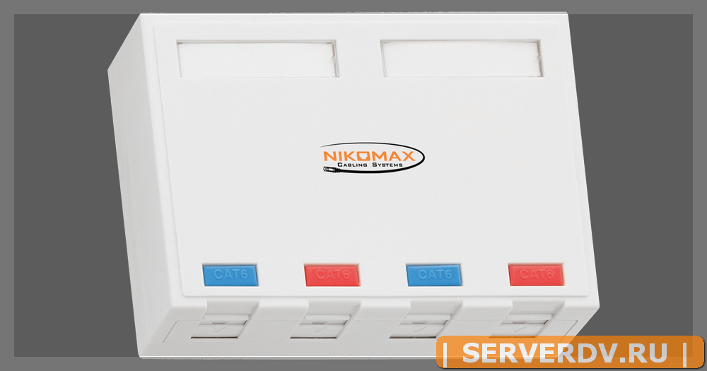 Корпус настенной розетки NIKOMAX, 4 порта, под модули-вставки типа Keystone, со шторками, белый