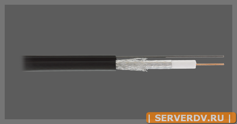 Кабель NETLAN коаксиальный, RG-11 (75 Ом), одножильный, CCS (омедненная сталь), внешний, PE до -40C, с одножильным тросом, черный, 305м