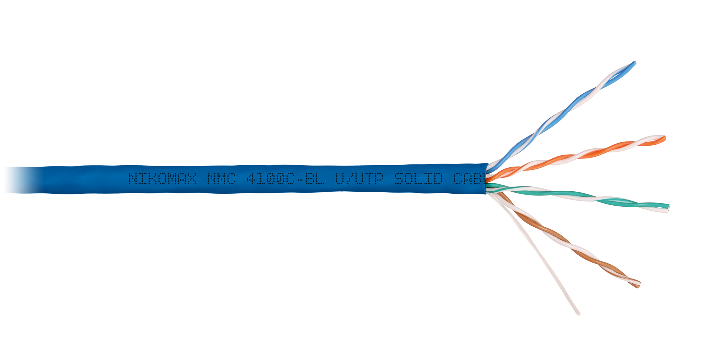 Кабель NIKOMAX U/UTP 4 пары, Кат.5e (Класс D), тест по ISO/IEC, 100МГц, одножильный, BC (чистая медь), 24AWG (0,51мм), полимерный материал нг(А)-HF, внутренний, белый, 305м - гарантия: 5 лет / 15 лет системная