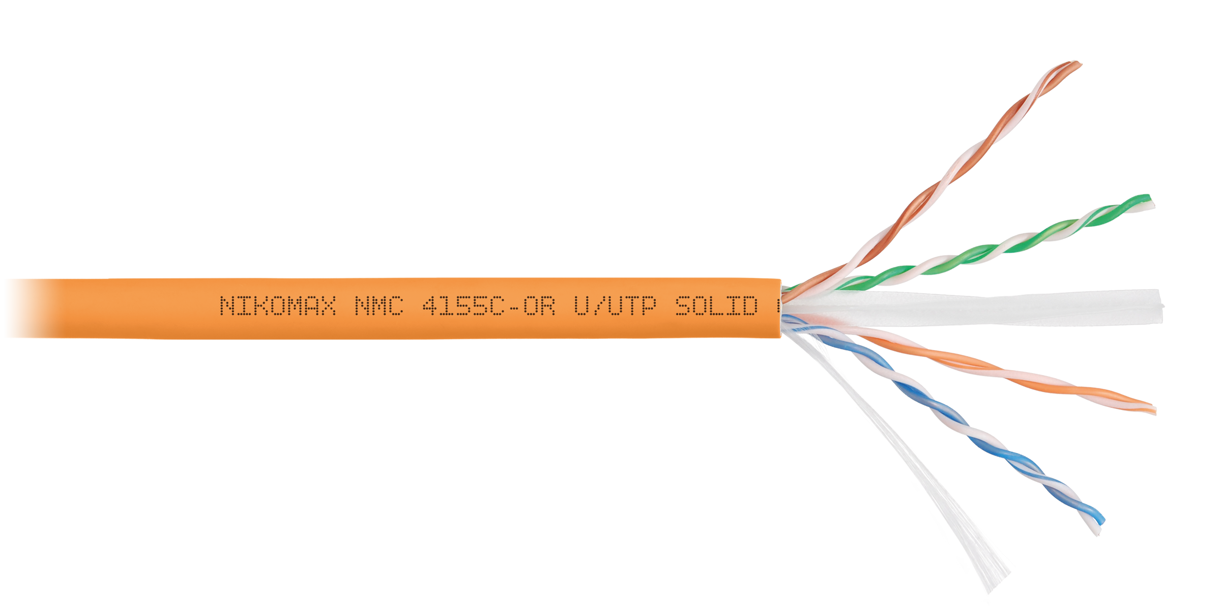 Кабель NIKOMAX U/UTP 4 пары, Кат.6a (Класс Eа), тест по ISO/IEC, 500МГц, одножильный, BC (чистая медь), 23AWG (0,57мм), полимерный материал нг(А)-HF, внутренний, оранжевый, 500м - гарантия: 5 лет / 15 лет системная