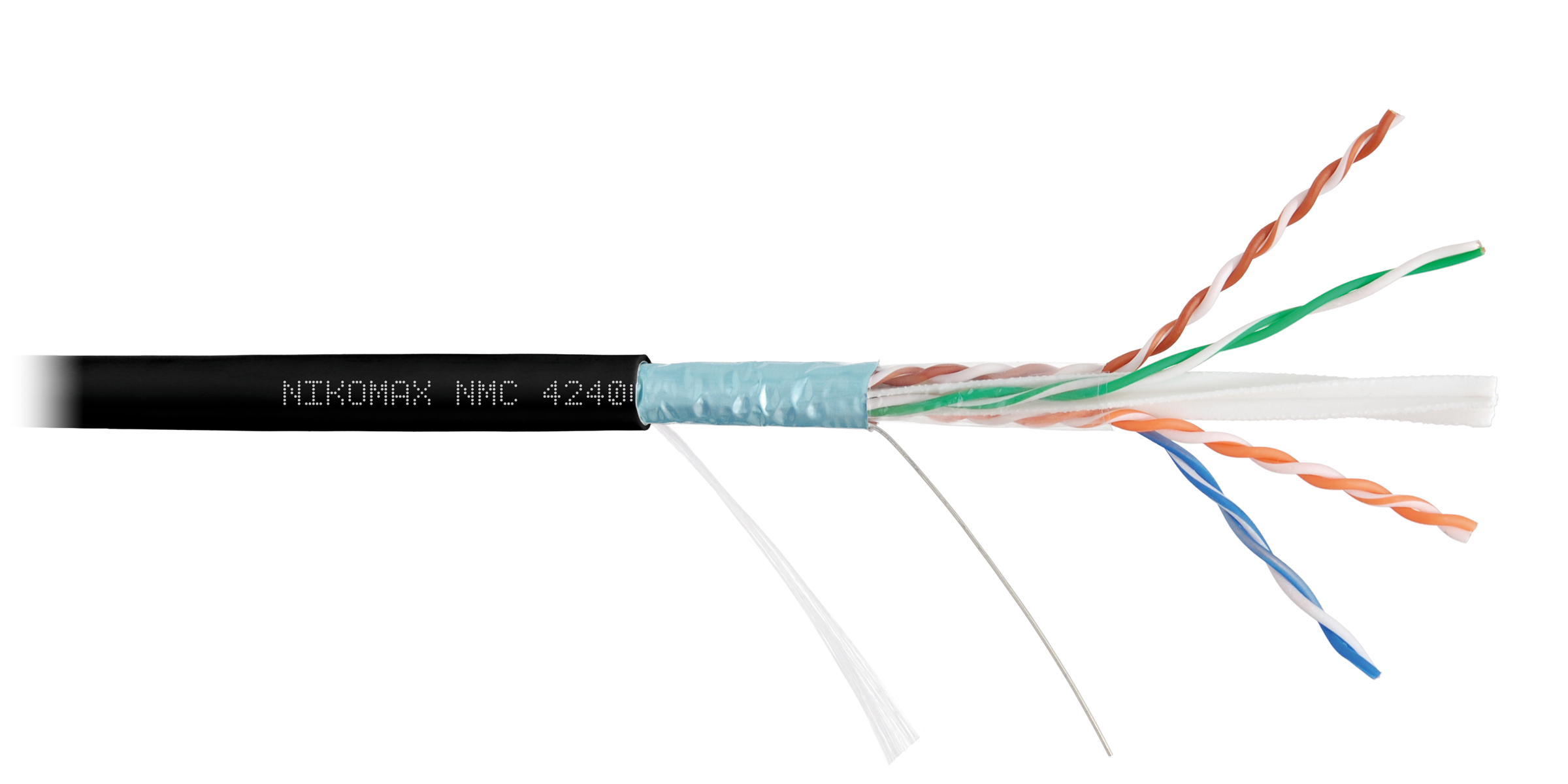 Кабель NIKOMAX F/UTP 4 пары, Кат.6 (Класс E), тест по ISO/IEC, 250МГц, одножильный, BC (чистая медь), 23AWG (0,55мм), полимерный материал нг(А)-HF, внутренний/внешний, черный, 305м - гарантия: 5 лет / 15 лет системная