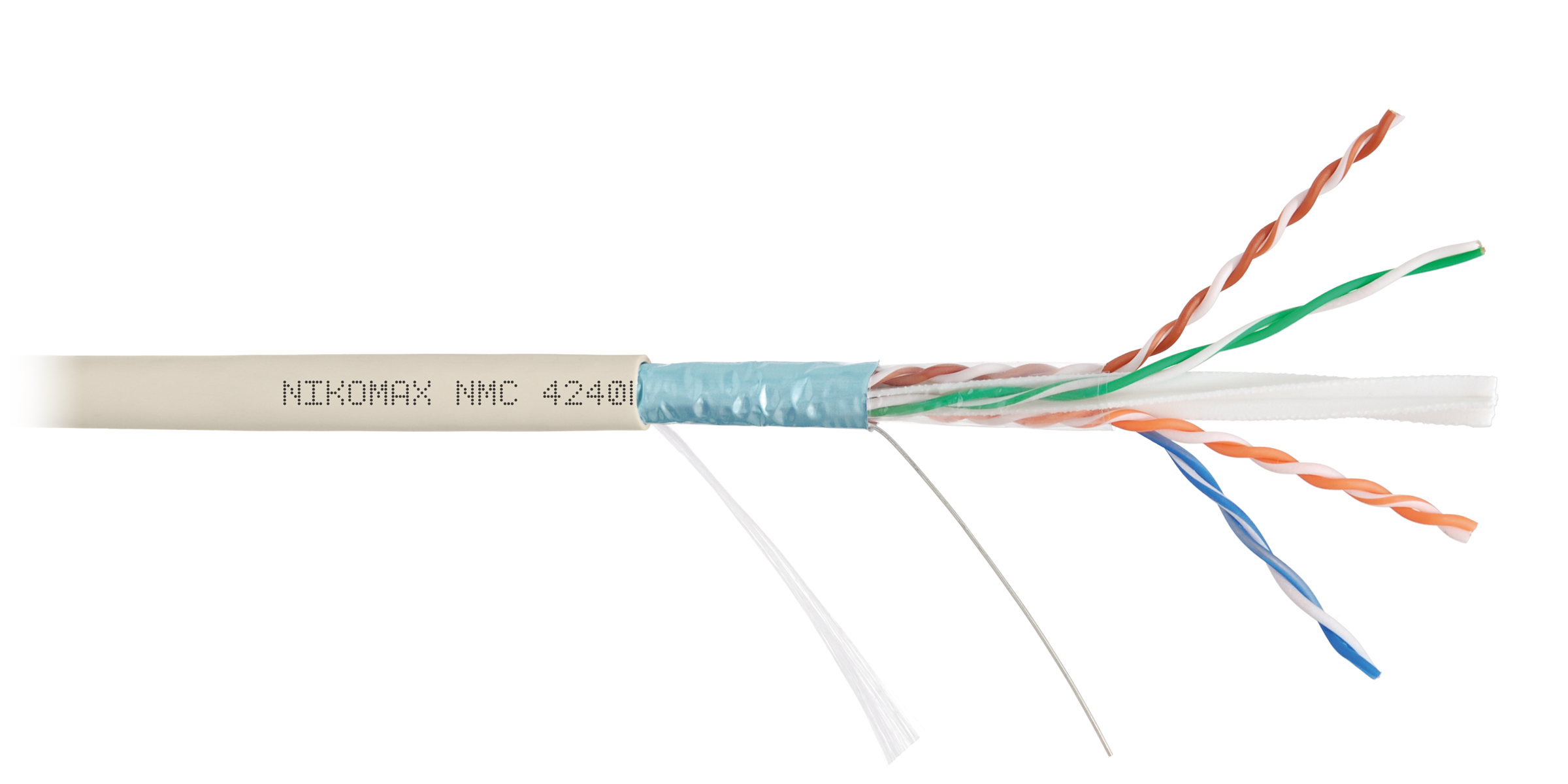 Кабель NIKOMAX F/UTP 4 пары, Кат.6 (Класс E), тест по ISO/IEC, 250МГц, одножильный, BC (чистая медь), 23AWG (0,55мм), полимерный материал нг(А)-LSLTx, внутренний, светло-серый, 305м - гарантия: 5 лет / 15 лет системная