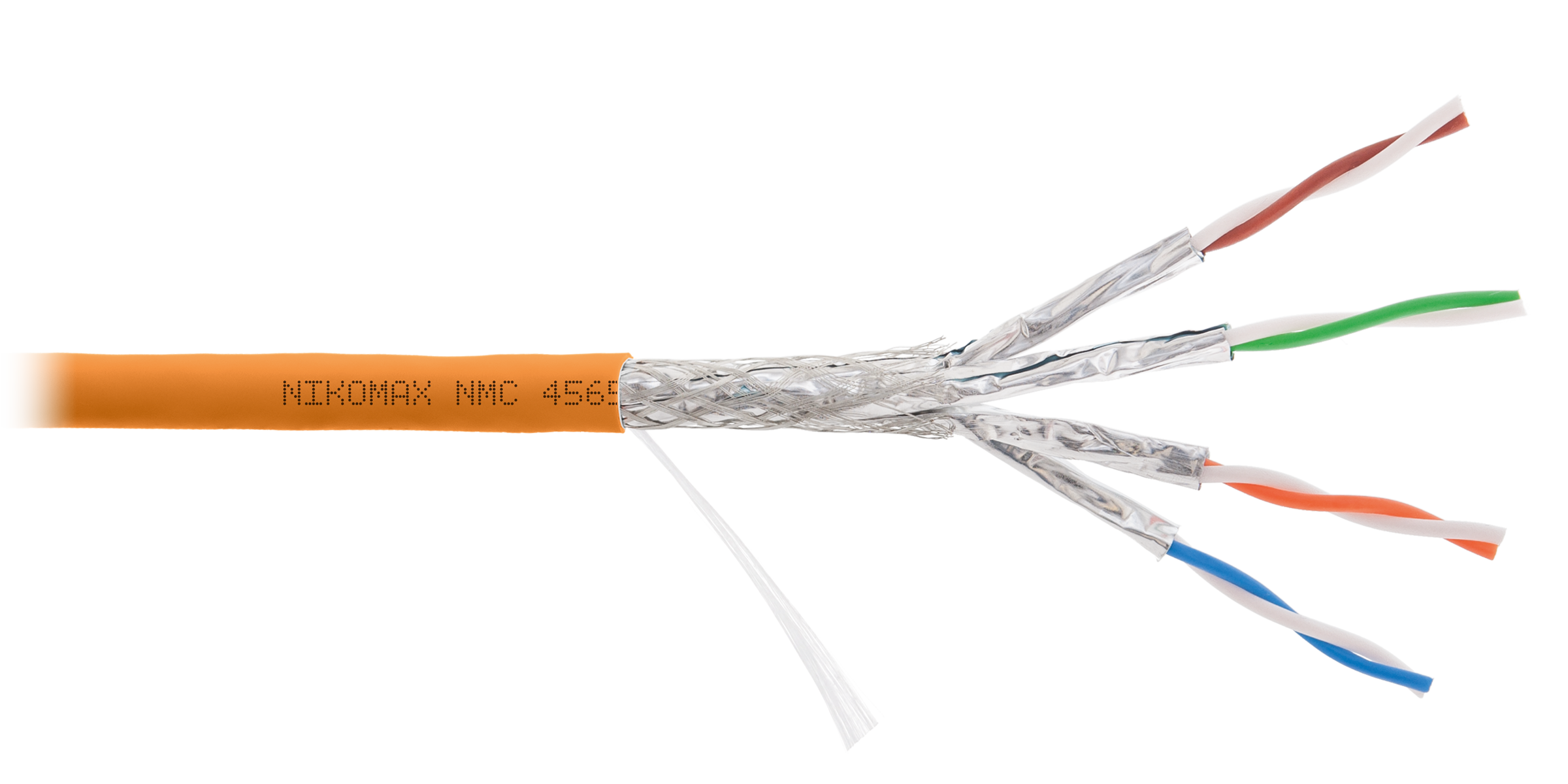 Кабель NIKOMAX S/FTP 4 пары, Кат.7 (Класс F), тест по ISO/IEC, 600МГц, одножильный, BC (чистая медь), 23AWG (0,56мм), полимерный материал нг(А)-HF, внутренний, оранжевый, 500м - гарантия: 5 лет /15 лет системная