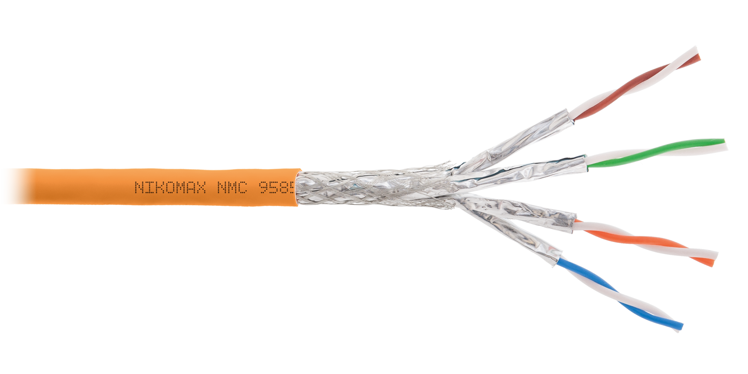 Кабель NIKOMAX S/FTP 4 пары, Кат.8 (Класс I), тест по ISO/IEC, 2000МГц, одножильный, BC (чистая медь), 22AWG (0,62мм), полимерный материал нг(А)-HF, внутренний, оранжевый, 500м - гарантия: 15 лет /25 лет системная