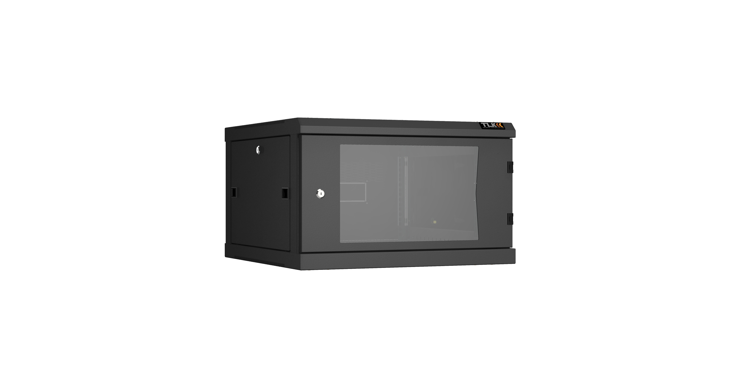 Настенный разборный шкаф TLK 19", 6U, стеклянная дверь, Ш600хВ370хГ600мм, 2 пары монтажных направляющих, черный