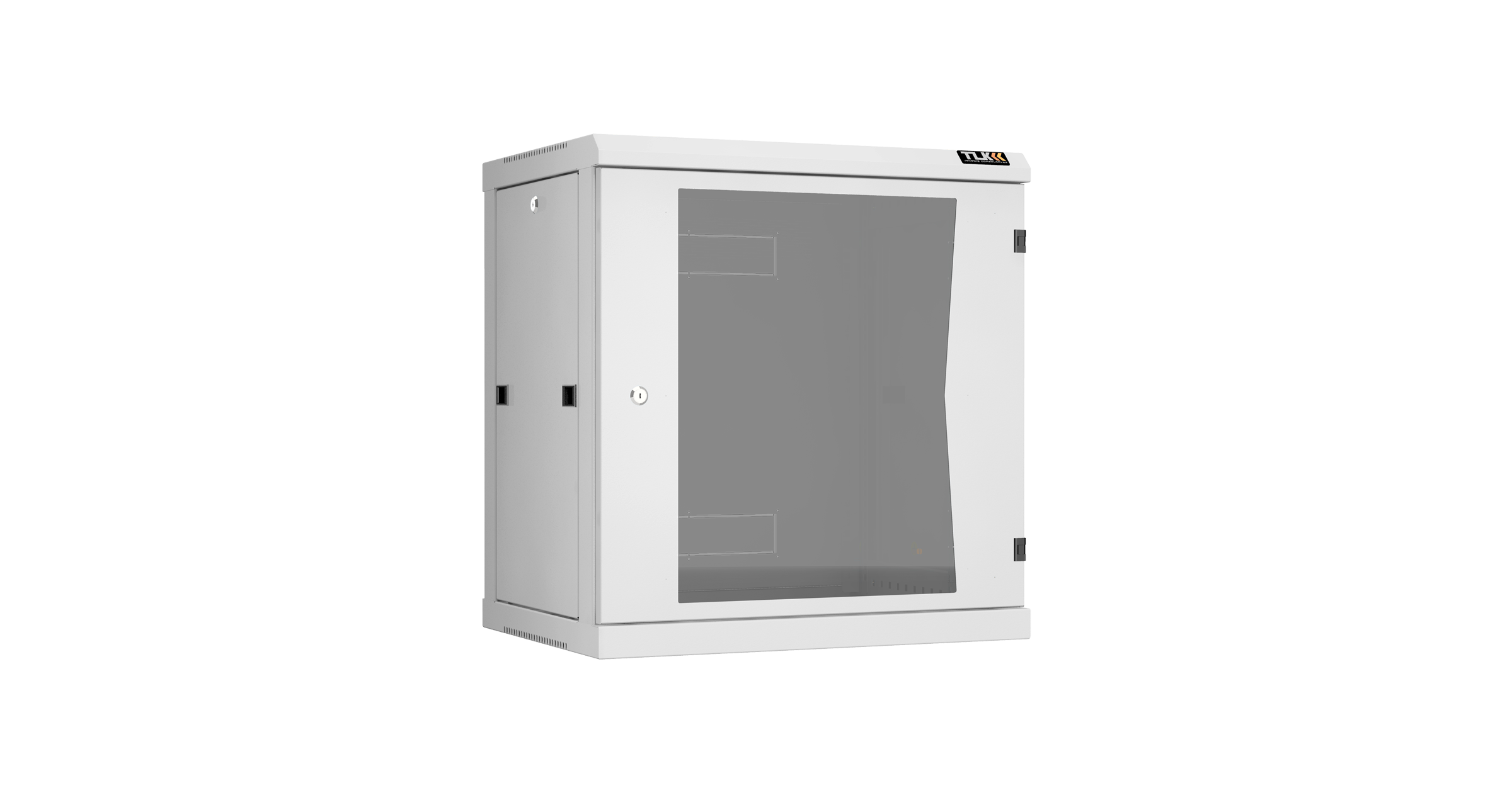 Настенный разборный шкаф TLK 19", 12U, стеклянная дверь, Ш600хВ636хГ450мм, 2 пары монтажных направляющих, серый